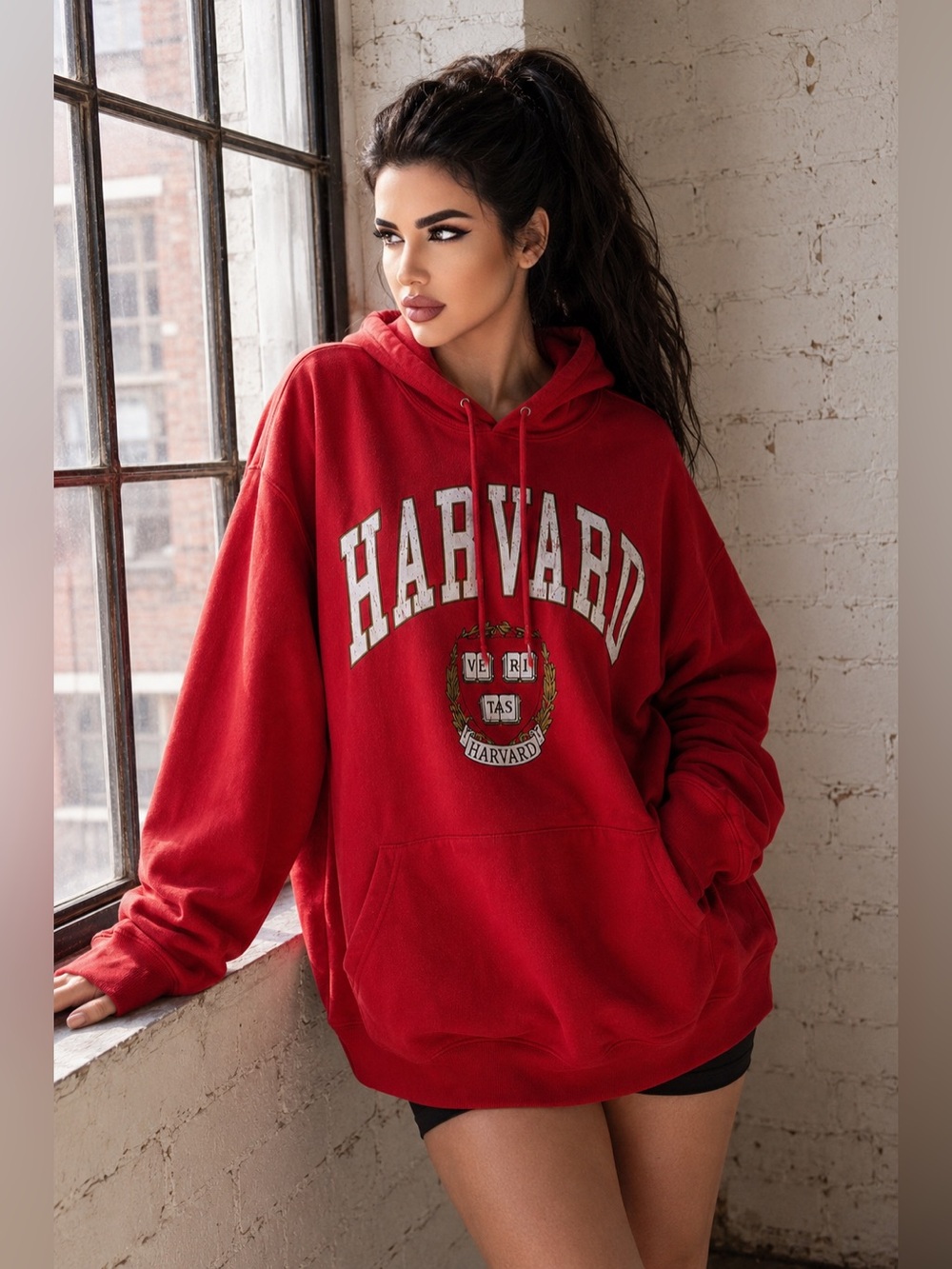 Vintage Style Y2K Dark Academia Crimson Red Harvard University Hoodie Sweatshirt